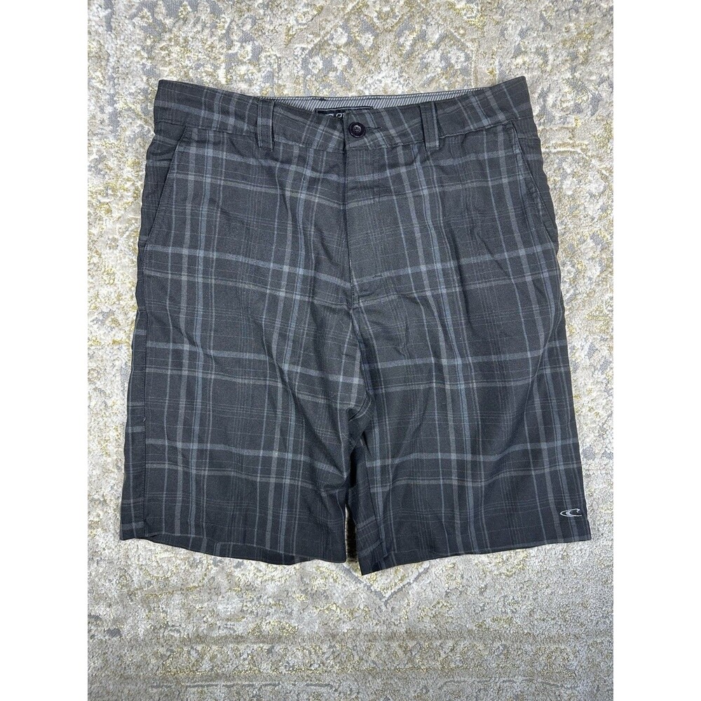 Y2K O'Neill Men's Plaid Hybrid Chino Shorts Size 32 Gray Black Flat Front